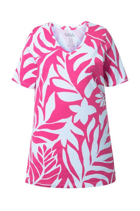 Dlouhé tričko, lístky, A střih, výstřih do V, krátké rukávy