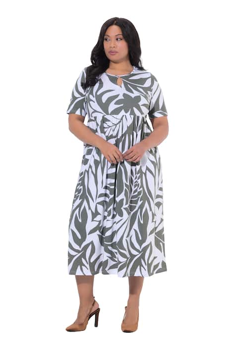 Maxi šaty, lístky, A střih, kulatý výstřih, krátké rukávy