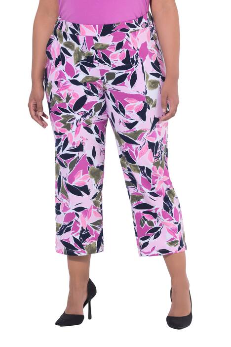 7/8 žerzejové kalhoty, květy, široké nohavice, elastický pas