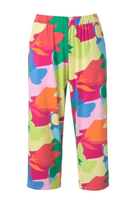 7/8 žerzejové kalhoty, vzorované, široké nohavice, elastický pas