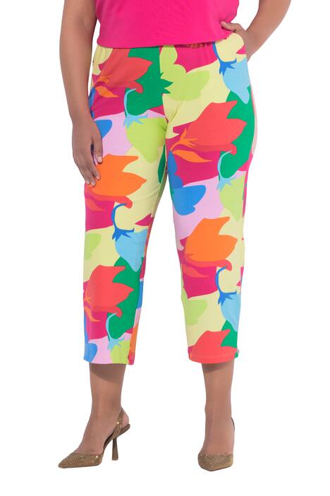 7/8 žerzejové kalhoty, vzorované, široké nohavice, elastický pas