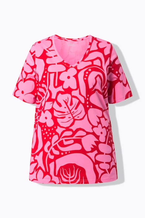 T-shirt, grafische print, A-lijn, V-hals, korte mouwen