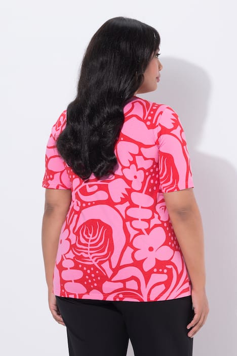 T-shirt, grafische print, A-lijn, V-hals, korte mouwen