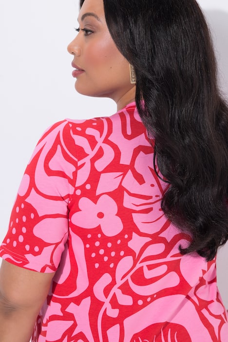 T-shirt, grafische print, A-lijn, V-hals, korte mouwen