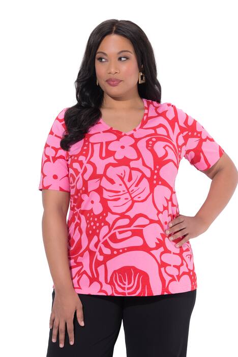 Tričko, grafický potisk, A střih, výstřih do V, krátké rukávy