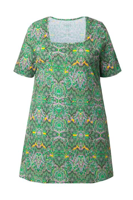 Dlouhé tričko, A střih, hranatý výstřih, krátké rukávy