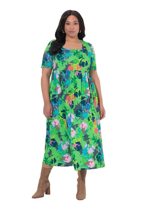 Maxi šaty, A střih, hranatý výstřih, krátké rukávy, kapsy