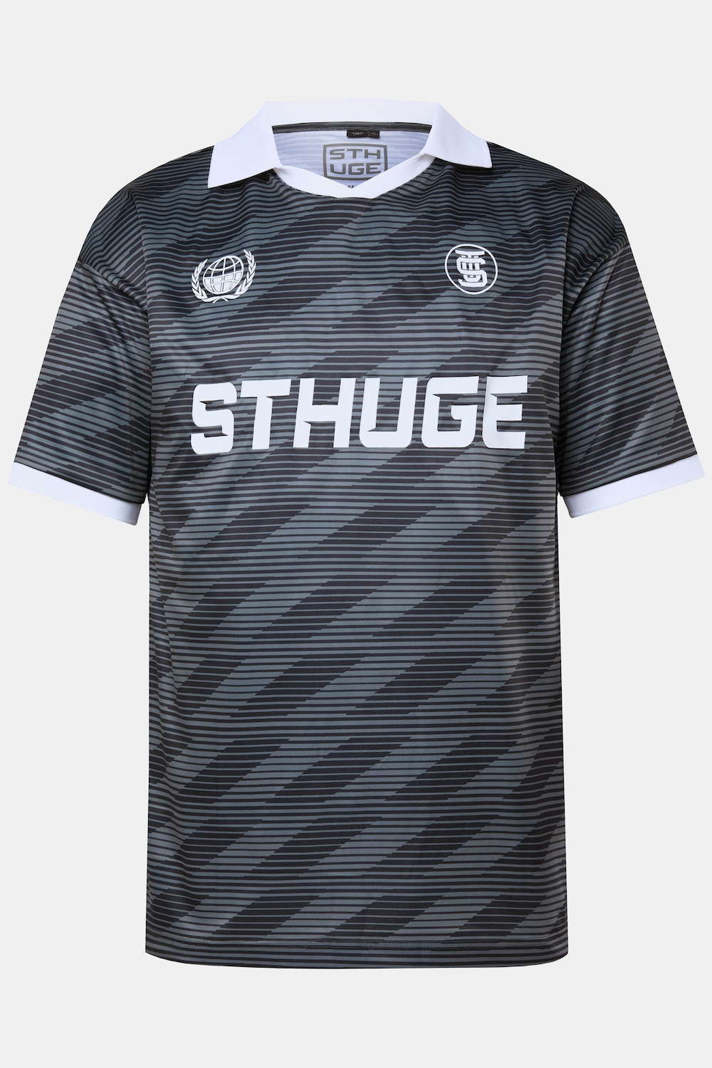 Polo STHUGE oversize, jersey léger à motif, manches courtes et col sans boutons - jusqu'au 8 XL