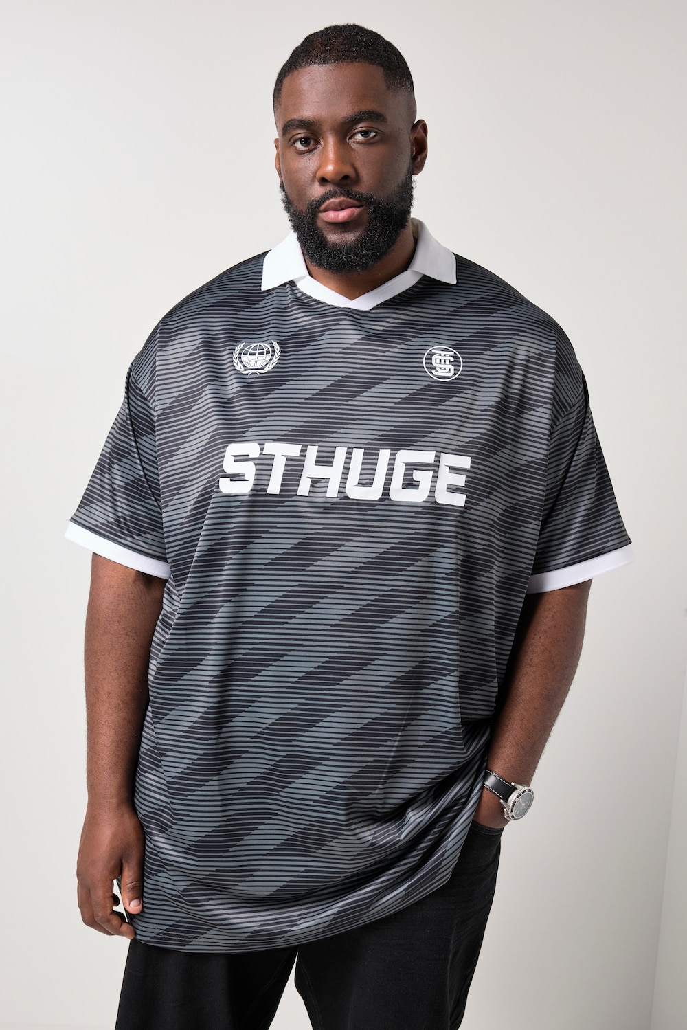 STHUGE Poloshirt, Halbarm, oversized, Leicht-Jersey, Muster, ohne Knöpfe, bis 8 XL