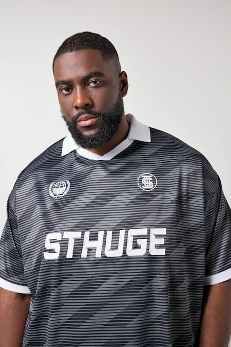 STHUGE Poloshirt, Halbarm, oversized, Leicht-Jersey, Muster, ohne Knöpfe, bis 8 XL