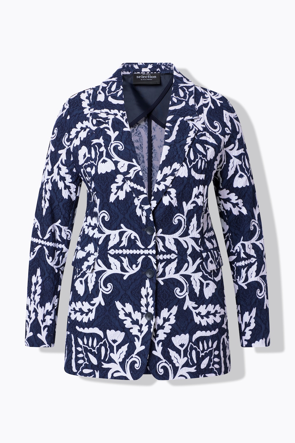 Stora storlekar Jacquardkavaj med broderi, Dam, blå, storlek: 44, Polyester/Viskos/Syntetfibrer, Ulla Popken