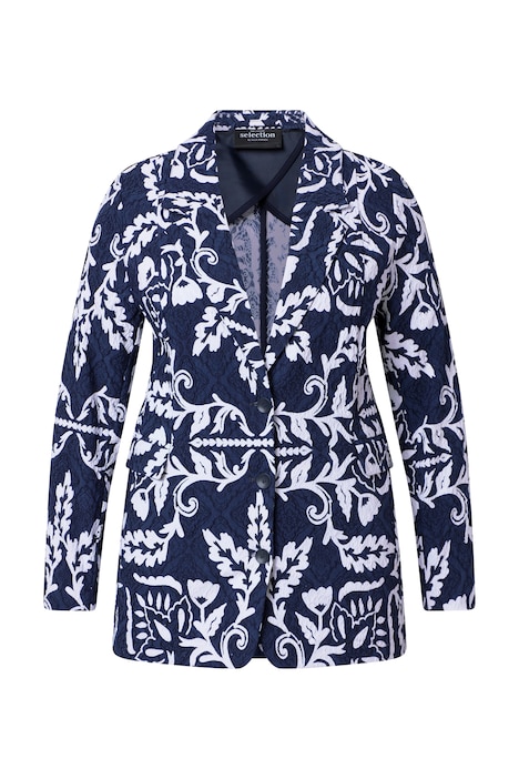 Žakárové sako, výšivky, fazonový límec, zapínání na knoflíky