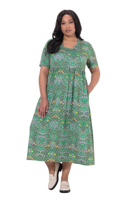 Maxi šaty, A střih, výstřih do V, krátké rukávy, kapsy