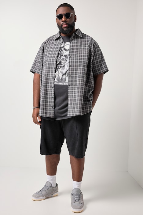 Chemise à carreaux, manches courtes et col Kent, coupe Boxy Fit – jusqu'au 8 XL