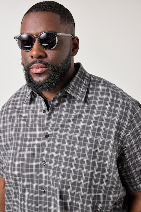 Chemise à carreaux, manches courtes et col Kent, coupe Boxy Fit – jusqu'au 8 XL