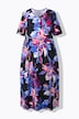 Sukienka maxi, kwiaty, krój trapezowy, okrągły dekolt, rękaw 1/2