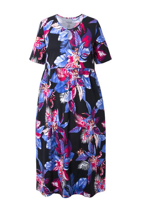 Maxi šaty, květy, A střih, kulatý výstřih, krátké rukávy