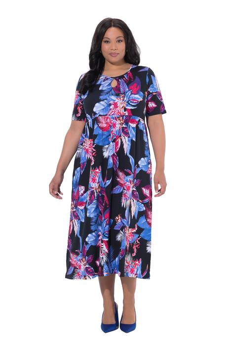 Maxi šaty, květy, A střih, kulatý výstřih, krátké rukávy