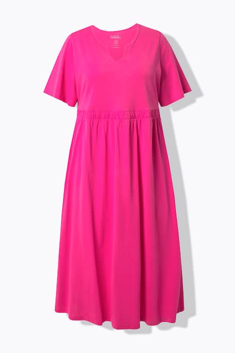 Robe maxi coupe évasée, col tunisien et manches courtes papillon