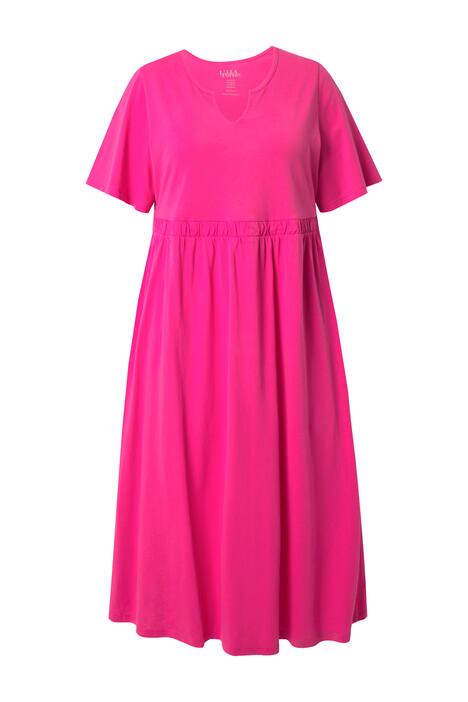 Maxi šaty, A střih, tunikový výstřih, krátké křidélkové rukávy