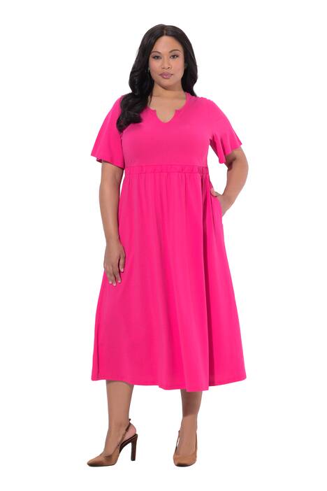 Maxi šaty, A střih, tunikový výstřih, krátké křidélkové rukávy