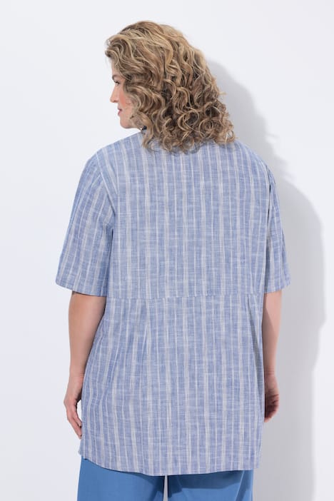 Blusen-Tunika, Streifen, Egg-Shape, Hemdkragen, Halbarm