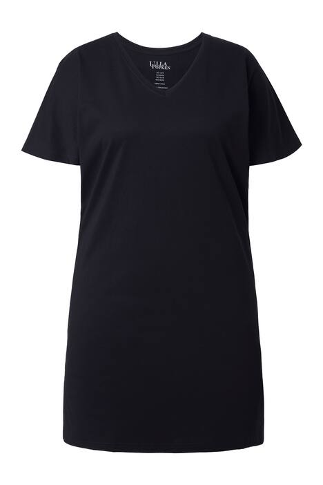 Dlouhé tričko, A střih, výstřih do V, krátké křidélkové rukávy