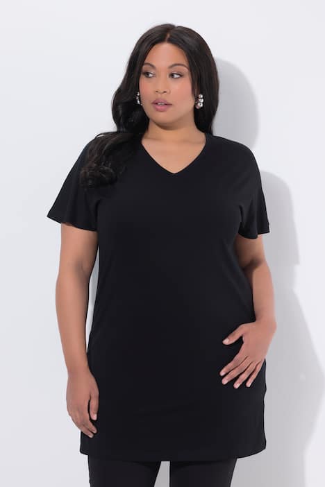 Longshirt, A-Linie, V-Ausschnitt, Flügel-Halbarm