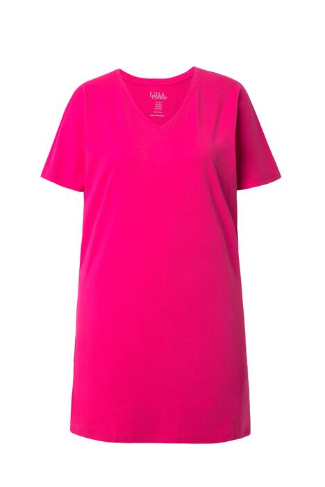 Dlouhé tričko, A střih, výstřih do V, krátké křidélkové rukávy