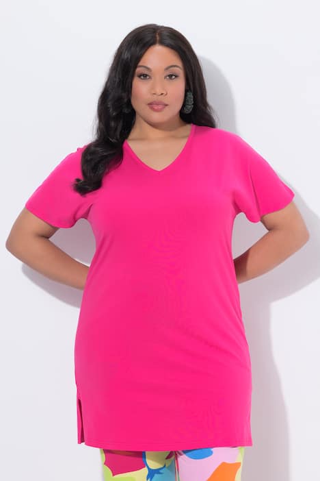 Longshirt, A-Linie, V-Ausschnitt, Flügel-Halbarm