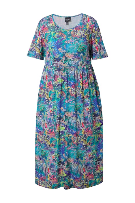 Maxi šaty, A střih, kulatý výstřih, krátké rukávy, kapsy