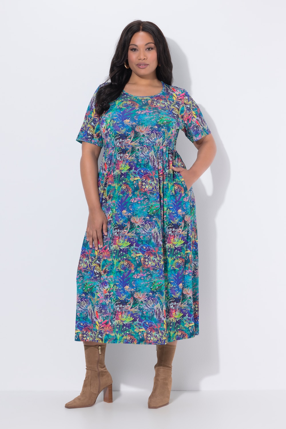 Große Größen Maxikleid, Damen, blau, Größe: 66/68, Polyester, Ulla Popken