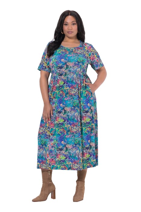 Maxi šaty, A střih, kulatý výstřih, krátké rukávy, kapsy