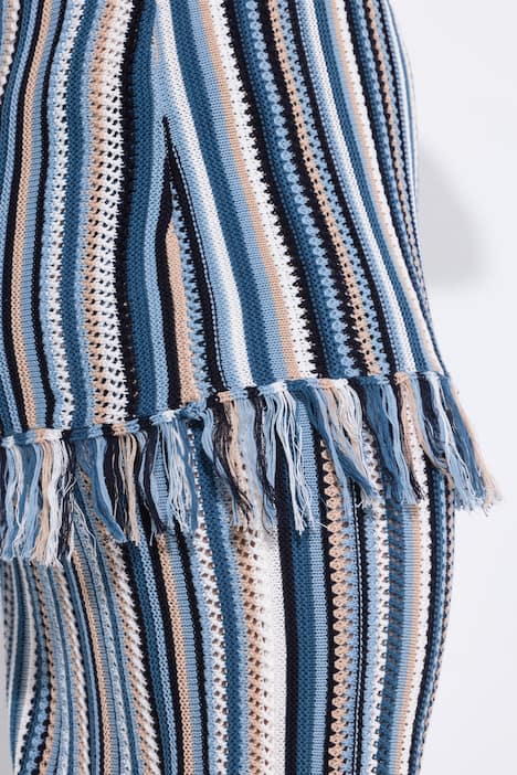 Top in maglia senza maniche con righe a giorno, frange e scollo a girocollo