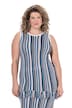 Úpletový top, ažurové pruhy, třásně, kulatý výstřih, bez rukávů
