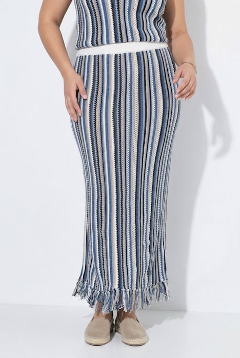 Strickrock, Ajourstreifen, Fransen, Elastikbund