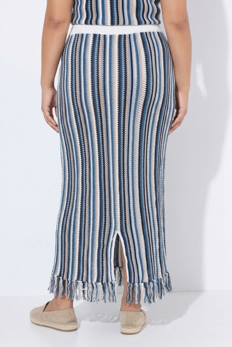 Strickrock, Ajourstreifen, Fransen, Elastikbund