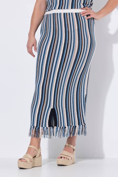 Eco Cotton Striped Openwork Knit Skirt