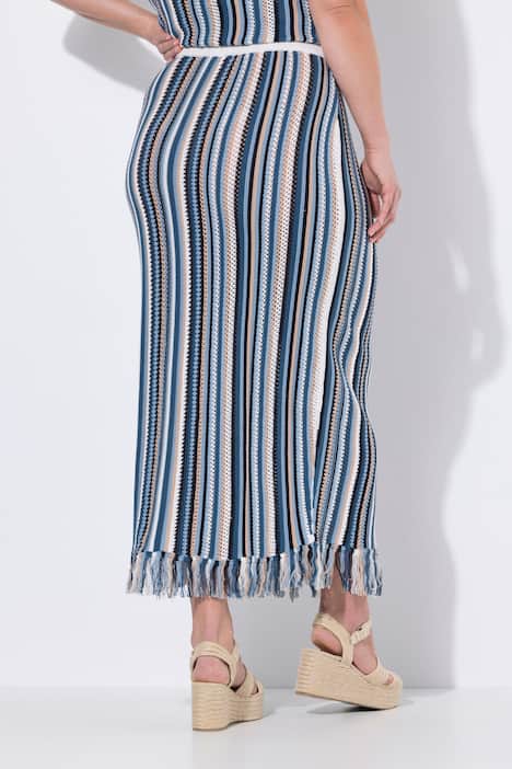 Eco Cotton Striped Openwork Knit Skirt