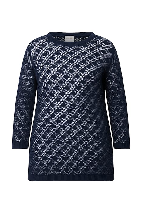 Svetr, ažurový úplet rybářské sítě, kulatý výstřih, 3/4 rukáv