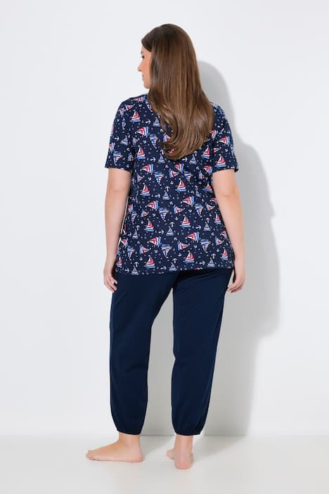 Pyjama, zeilboot, tuniekhals, korte mouwen