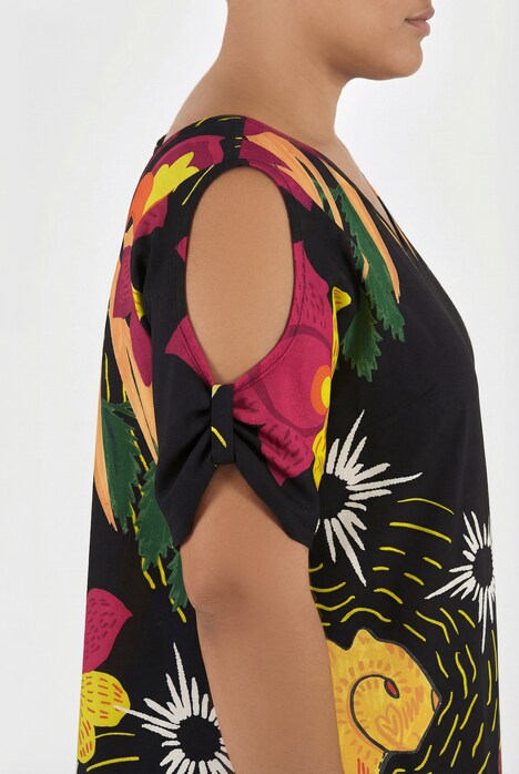 Jerseykleid, Katze, A-Linie, V-Ausschnitt, Halbarm