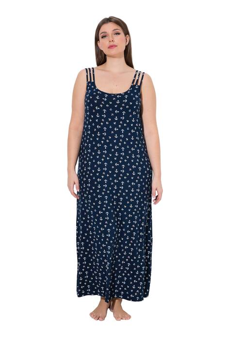 noční košile, vzor kotvy, kulatý výstřih, bez rukávů