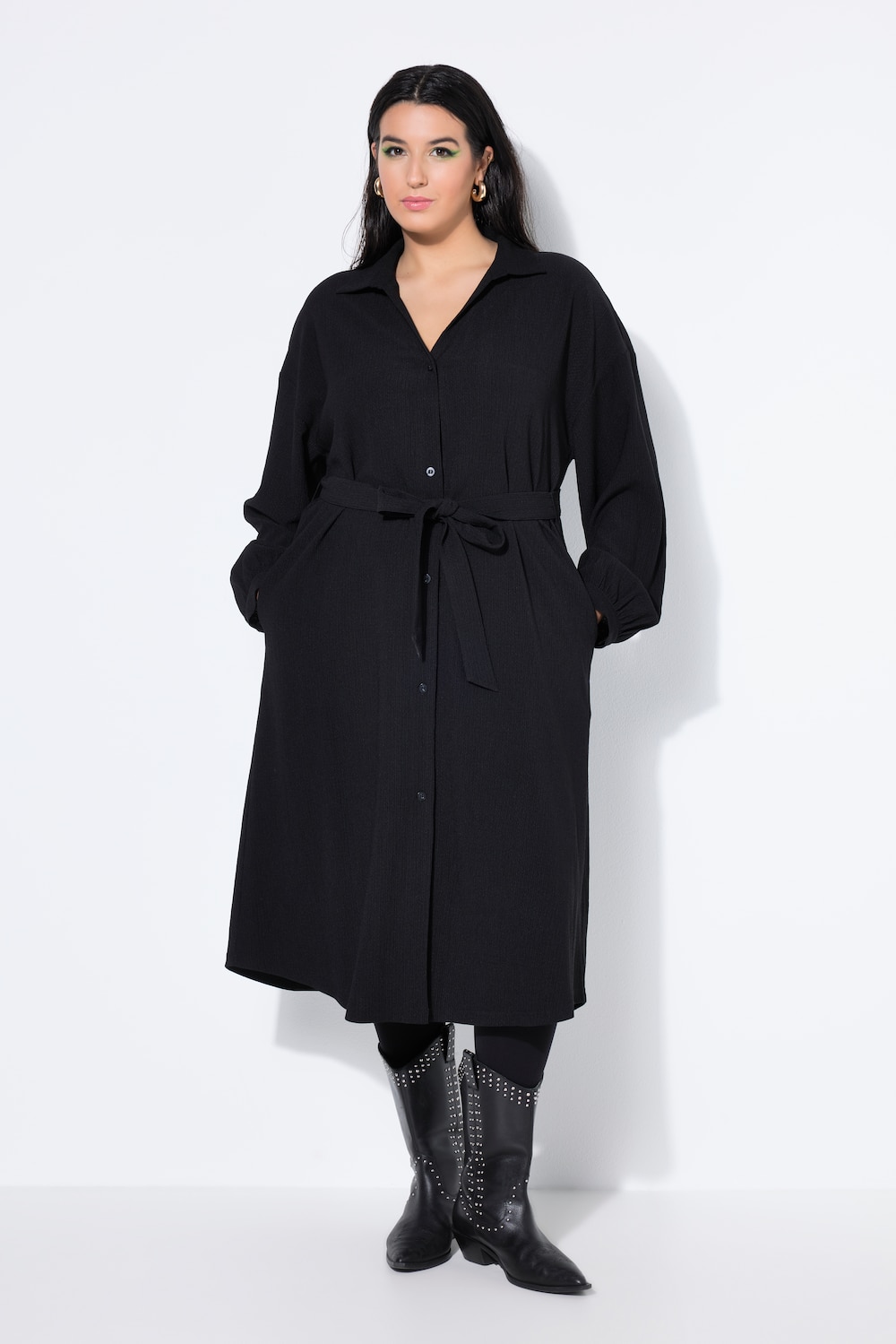 Große Größen Hemdblusenkleid, Damen, schwarz, Größe: 54/56, Polyester, Studio Untold