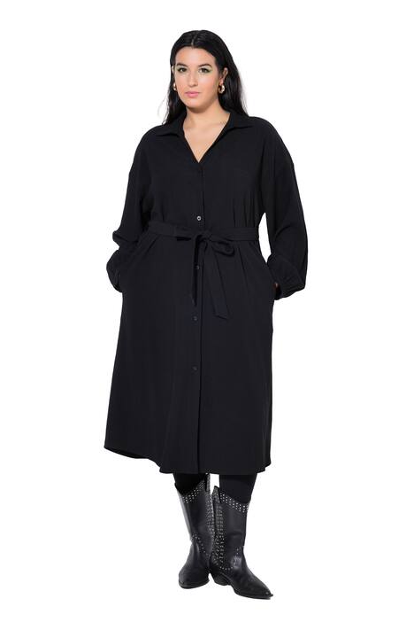 Košilové šaty, A střih, límeček, vázací pásek