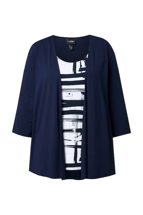 Tričko 2v1, grafický design, kulatý výstřih, 3/4 rukávy