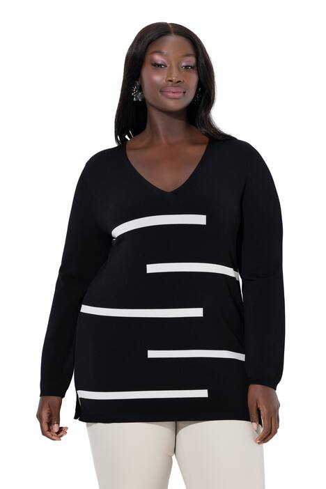 Svetr, pruhy, výstřih do V, dlouhé rukávy