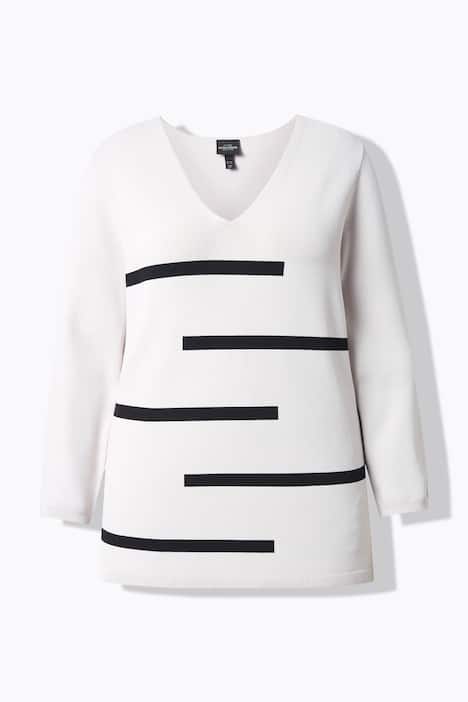 Pullover, Streifen, V-Ausschnitt, Langarm