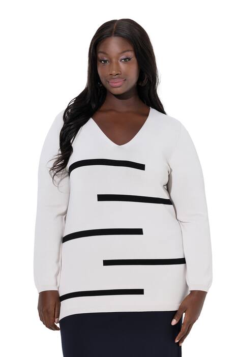 Svetr, pruhy, výstřih do V, dlouhé rukávy