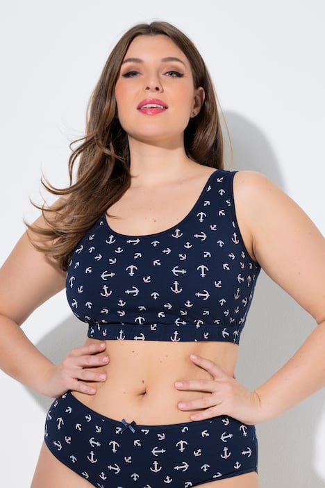 Bustiers, set van 2, ankerpatroon, ronde hals, biologische katoen